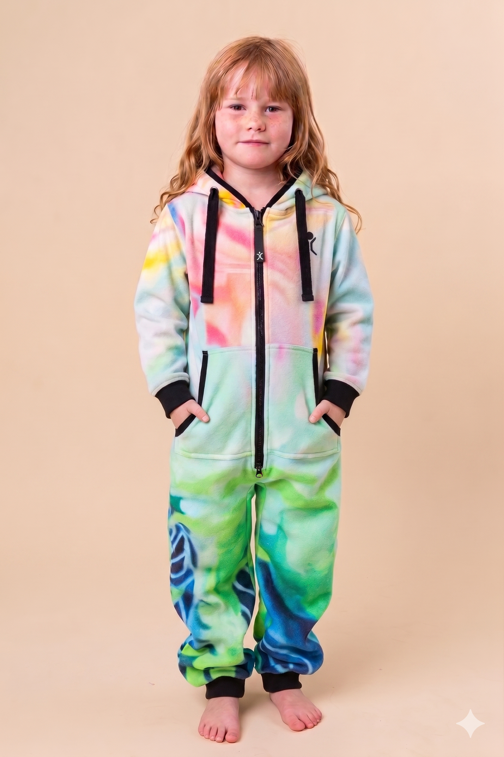 Canvas Art Kids 2.0 – abstract colorful artist print kids onesie, Julie Amlin collaboration – back view | Unichill kids jumpsuit designed in Calgary