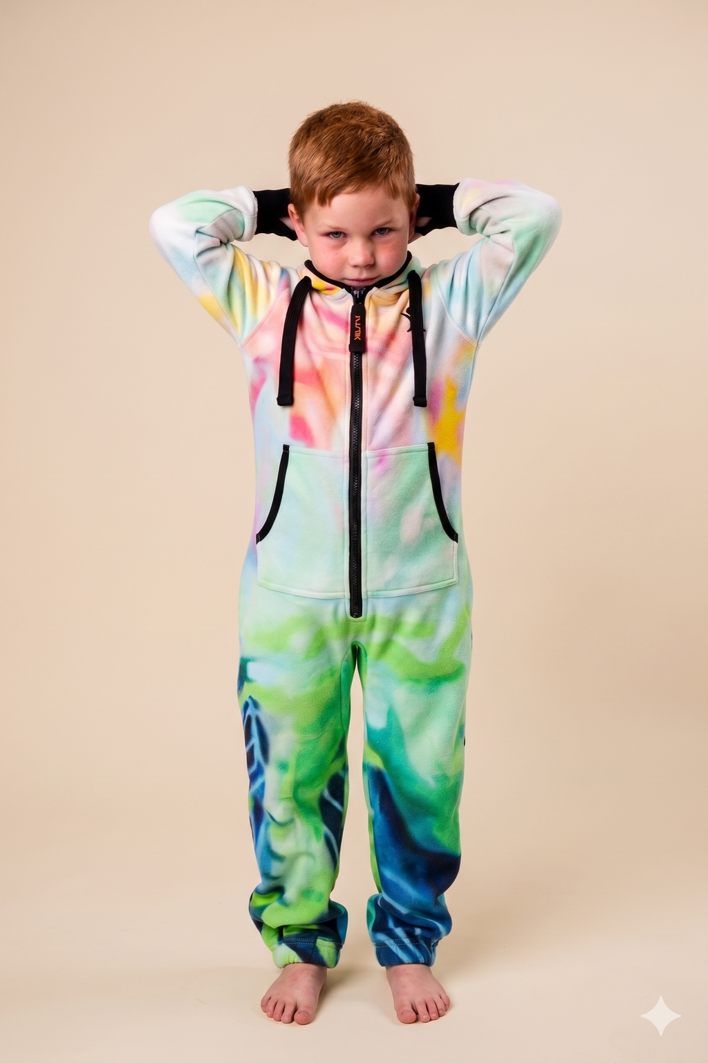 Canvas Art Kids 2.0 – abstract colorful artist print kids onesie, Julie Amlin collaboration – lifestyle photo | Unichill kids jumpsuit designed in Calgary