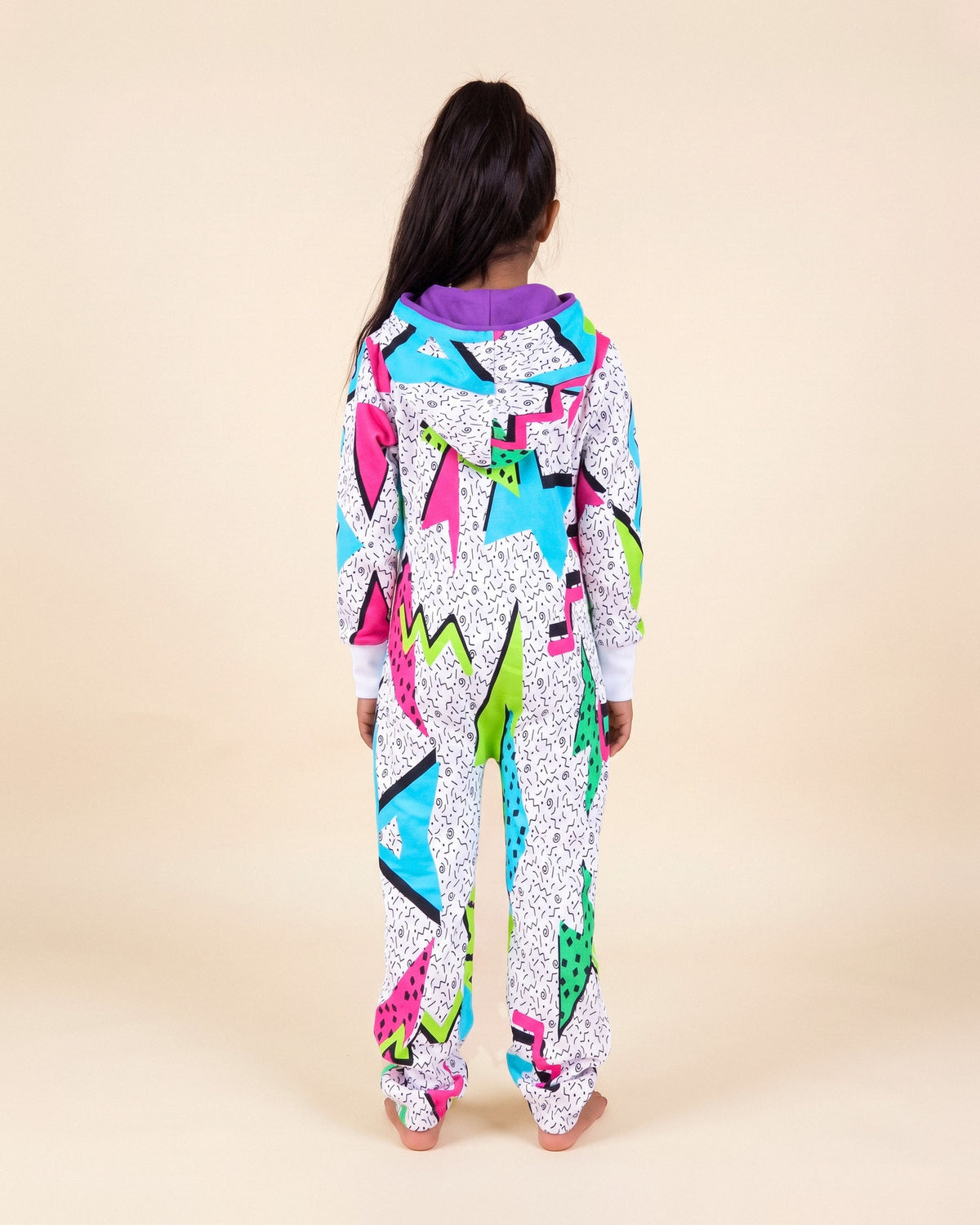 Retro 86' Kids, retro eighties print kids onesie, back view | Unichill kids onesie designed in Calgary