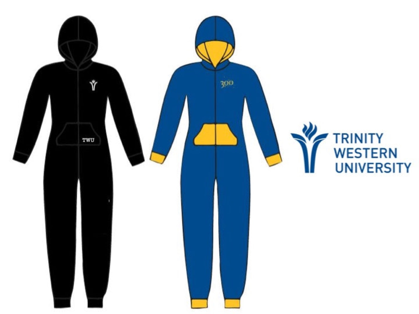 Custom Trinity Western University co-branded onesies in their school colors